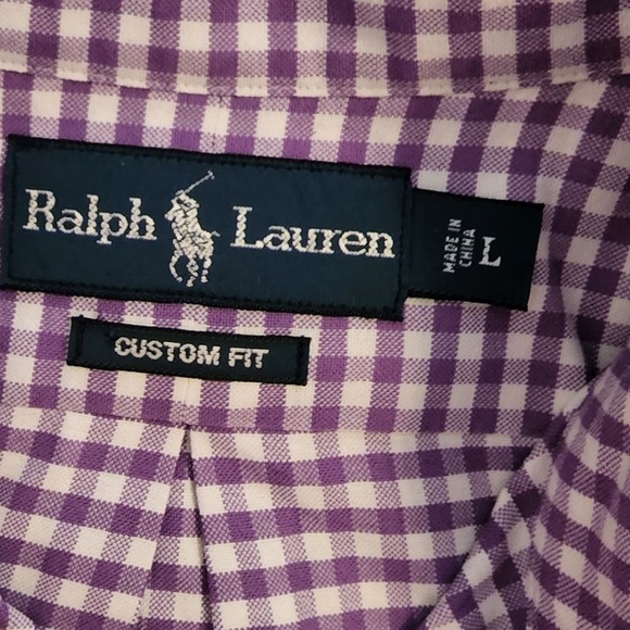 Ralph lauren lavender Purple plaid button down Custom Fit shirt men's size large - Picture 4 of 4